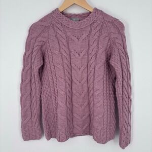 Aran Woollen Mills Super Soft Merino Wool Cable Knit Sweater Womens Medium Pink